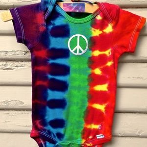 Baby Tie Dye One piece bodysuit with Peace Sign